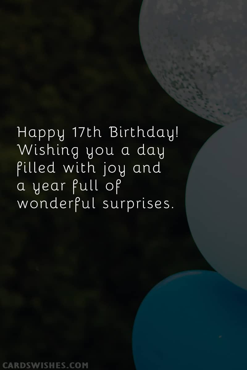 Happy 17th Birthday! Wishing you a day filled with joy and a year full of wonderful surprises