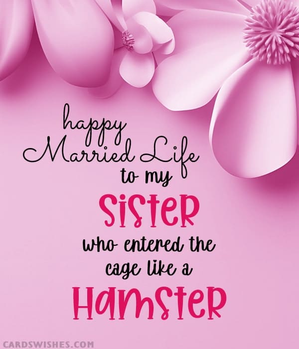 Happy Married Life to my sister who entered the cage like a hamster!