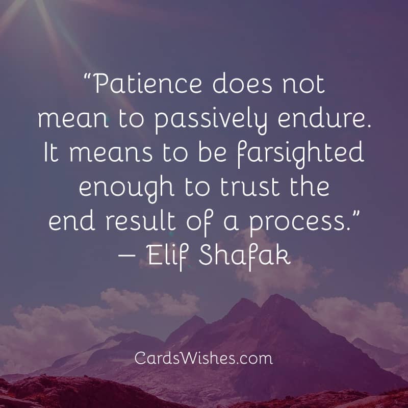 Patience does not mean to passively endure. It means to be farsighted enough to trust the end result of a process.