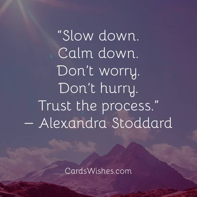 Slow down. Calm down. Don’t worry. Don’t hurry. Trust the process.