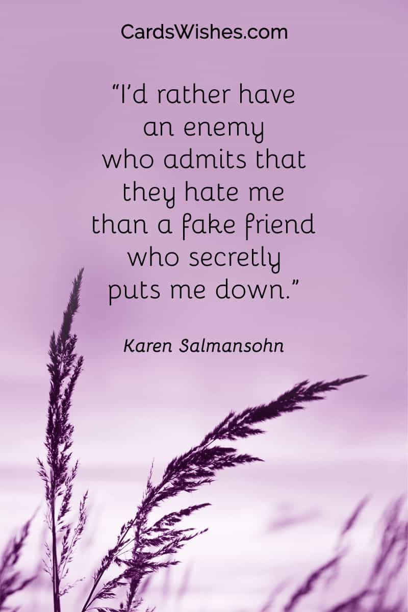 I’d rather have an enemy who admits that they hate me, than a fake friend who secretly puts me down.